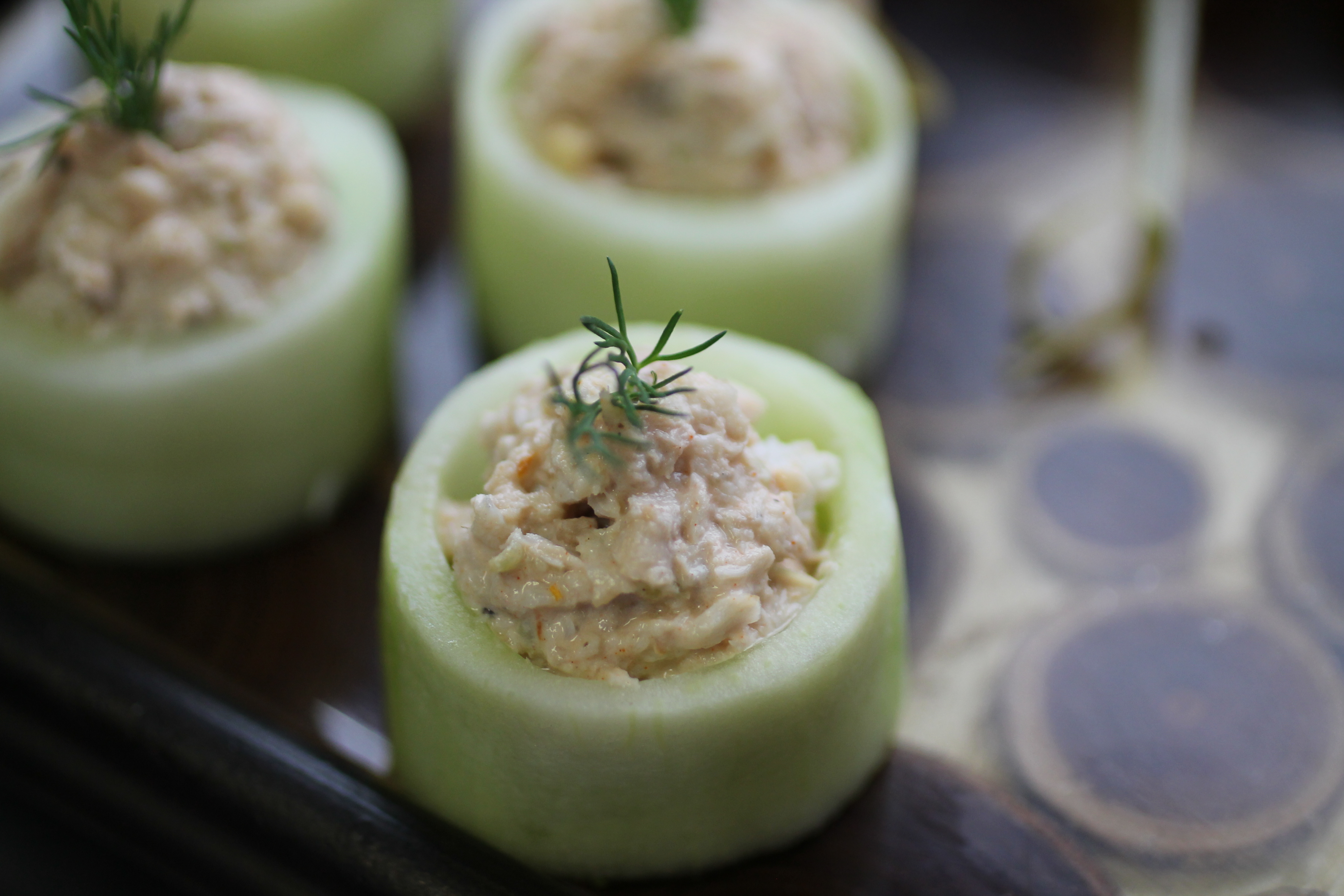 Cucumber Cups with Whitefish and Halibut Salad Gluten Free