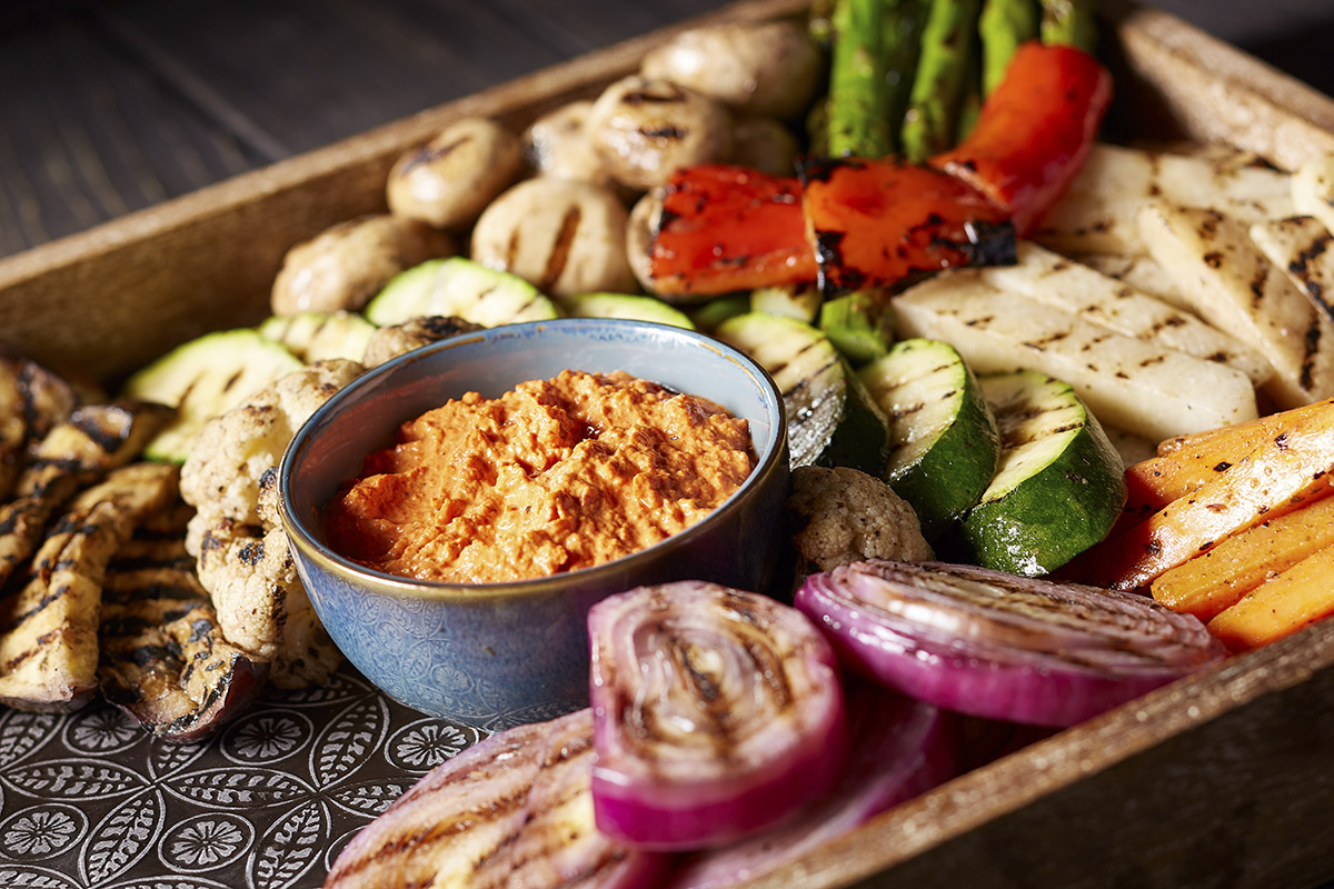 Entertain guests this holiday season with a catered holiday spread, including our grilled vegetables and dip