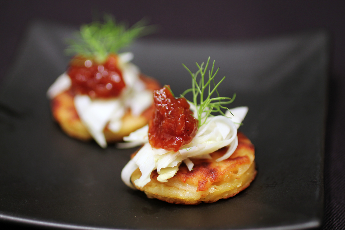 Potato Cake with Fennel and Stone Fruit Chutney