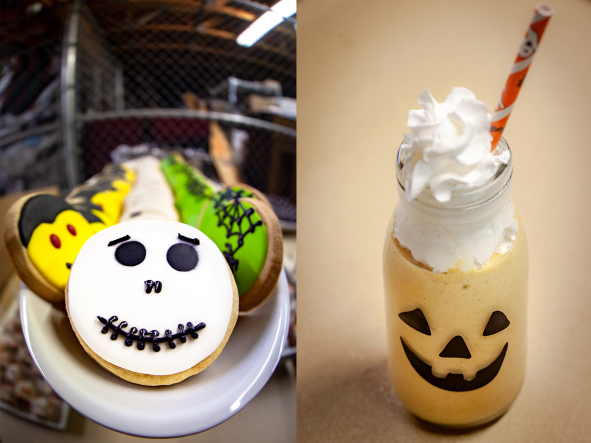 Hand decorated cookies and drinks for Halloween party